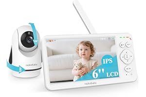 HelloBaby Baby Monitor with Camera & Audio,6" Global First IPS Display 30H Battery, Video Baby Monitor No WiFi,2-Way Talk,ECO,Pan Tilt & Night Vision,1000ft, for Parents, Elderly & Pets This Christmas
