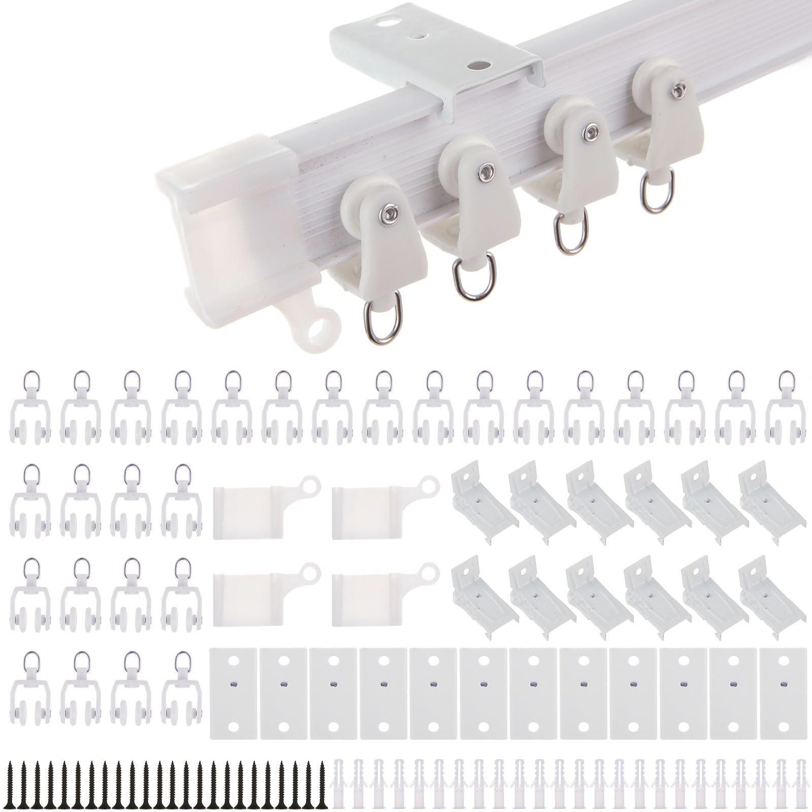 LOLYSIC 4m / 13ft Bendable Curtain Rail for Bay Windows, Flexible PVC Ceiling Curtain Track, Wall or Ceiling Mounted Curtain Rails and Fittings for Long Curved Bay Straight Window RV Room, White