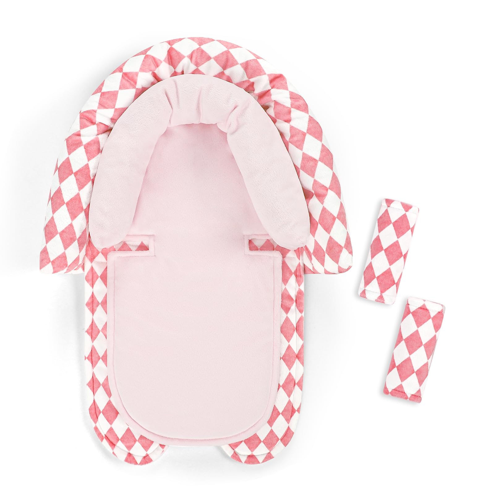 Photo 1 of Baby Car Seat Head Support for Newborn, GFU 2 in 1 Infant Car Seat Head Body Support with Strap Pads, Soft Stroller Cushion Pillow Insert for Girls, Fits for Stroller, Swing, Pink