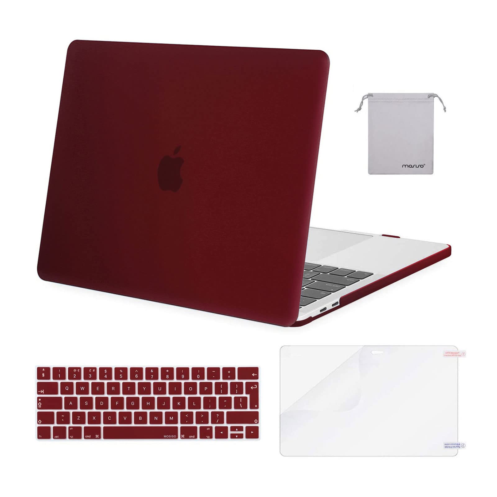 MOSISO Compatible with MacBook Pro 13 inch Case M2 M1 2026 2025 2024 2023-2016 A2338 A2289 A2251 A2159 A1989 A1706 A1708, Plastic Hard Shell Cover &Keyboard Skin&Screen Film&Pouch, Marsala Red