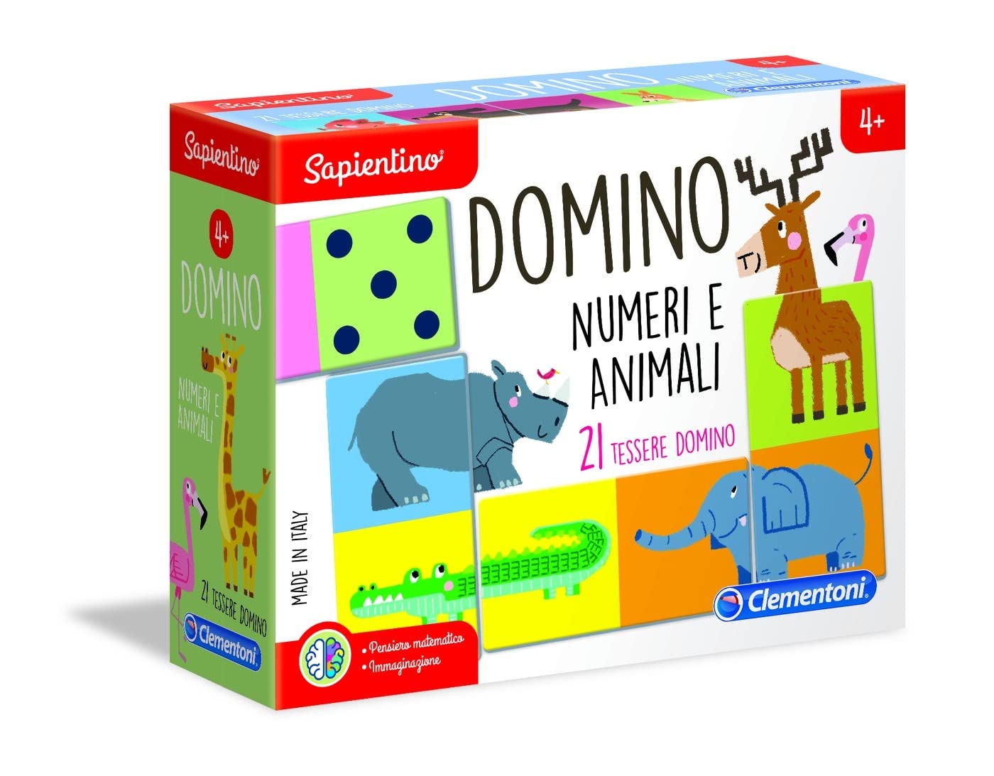 Clementoni-16121-Sapientino-Domino Numbers and Animals, Educational Game, Multicoloured, 16121