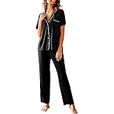 Avidlove Women Pajamas Set Notch Collar Soft Sleepwear Pjs Short Sleeve Button Down Nightwear with Long Pants