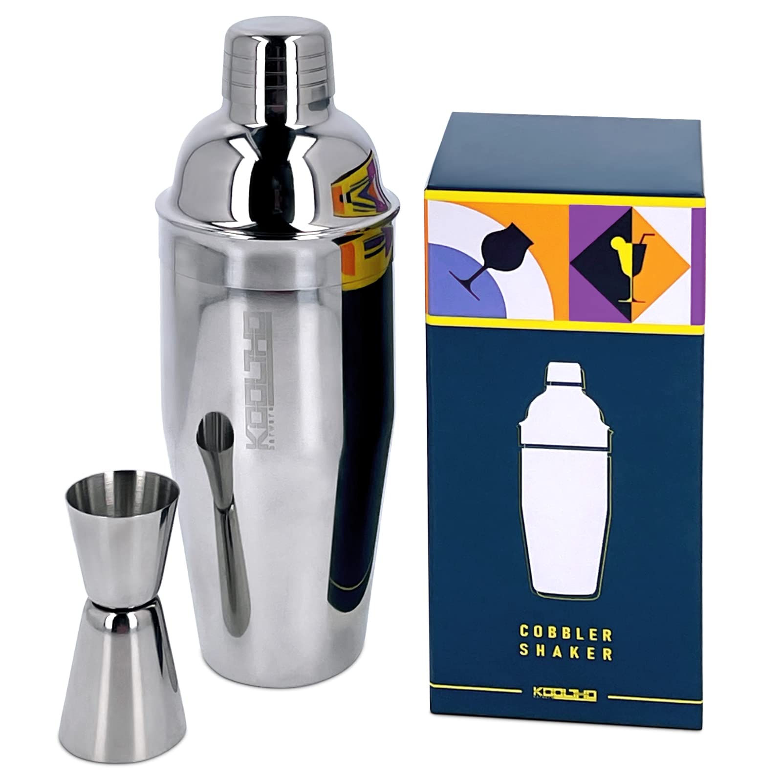 Cobbler Shaker and Cocktail Jigger Set, Professional Stainless Steel Cocktail Shaker - Single, Measuring Cup with Scale - 2cl / 4cl for Beginner Bartenders, Drink Making Utensils Dishwasher Safe