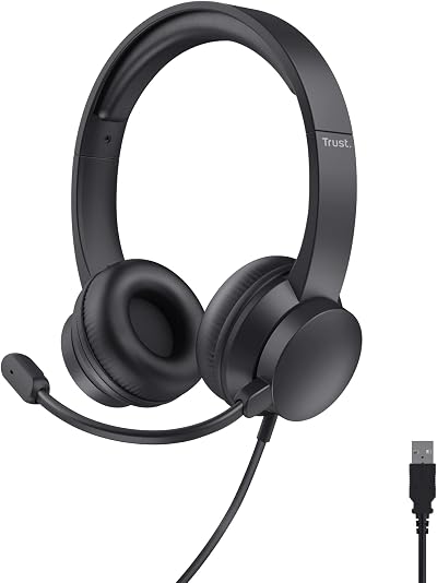 Trust Roha II USB Headset with Microphone, 1.8m Cable, Adjustable Headband