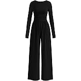 PRETTYGARDEN One Piece Jumpsuits for Women Dressy Casual Long Sleeve Crewneck Wide Leg Romper Overalls Spring Outfits 2026