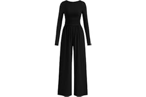 PRETTYGARDEN One Piece Jumpsuits for Women Dressy Casual Long Sleeve Crewneck Wide Leg Romper Overalls Fall Outfits 2025
