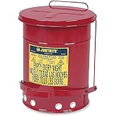 Justrite 09100 Red Galvanized Steel Oily Waste Safety Can with Foot Lever - 6 Gallon Capacity
