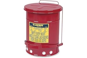 Justrite 09100 Red Galvanized Steel Oily Waste Safety Can with Foot Lever - 6 Gallon Capacity
