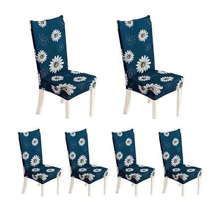 KOBWA Stretch Dining Chair Cover Set of 6, Removable Washable Fabric Chair Seat Protector Slipcover with Modern Printed Floral Patterns for Hotel, Dining Room, Ceremony, Banquet Wedding Party