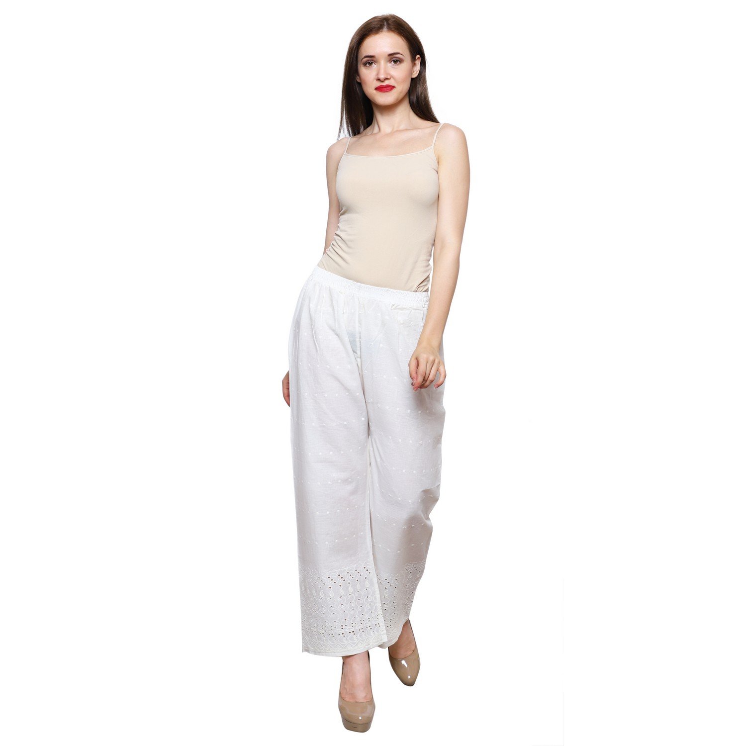 eldino regular fit women's rayon casual palazzo pants - white
