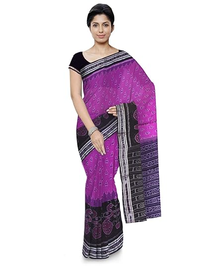 Odisha handloom Sambalpuri Handloom Womens Cotton Saree (Pink & Black)