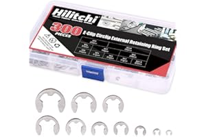 Hilitchi 300-Pcs 304 Stainless Steel E-Clip Circlip External Retaining Ring Assortment Set