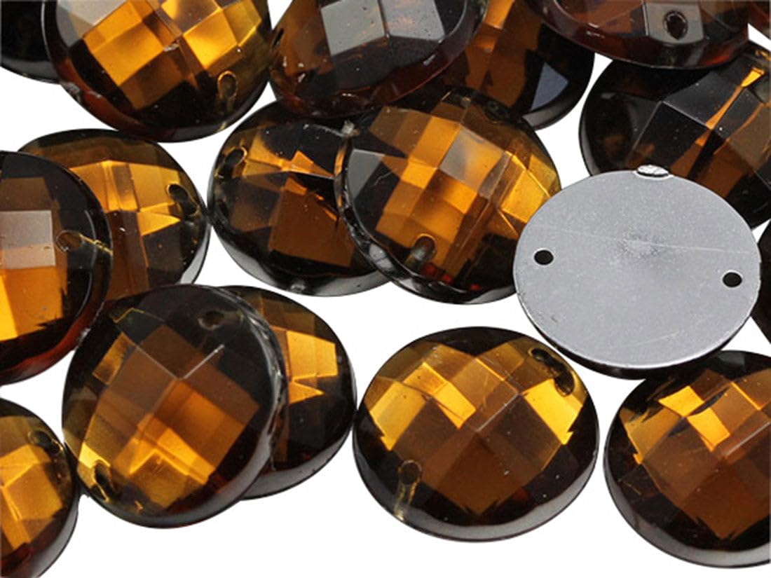 Allstarco 10mm Brown Smokey Topaz CH25 Flat Back Sew On Round Beads Acrylic Rhinestones Sewing Plastic Gems with Holes for Jewelry, Clothes, Garment Embelishments, Shoes, Cosplays, Crafts 100 Pieces — image 1
