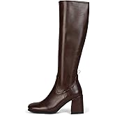 RJYLP Womens Brown Knee High Boots Square Toe Chunky Heel Tall Boots Fashion Party Wide Calf Long Boots with Side Zipper