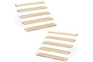 2 Packs Wood Acrylic Display Stand, DILIBRA 5-Step Tiered Wooden Risers Display Shelf Organizer, Clear Acrylic Display Shelve