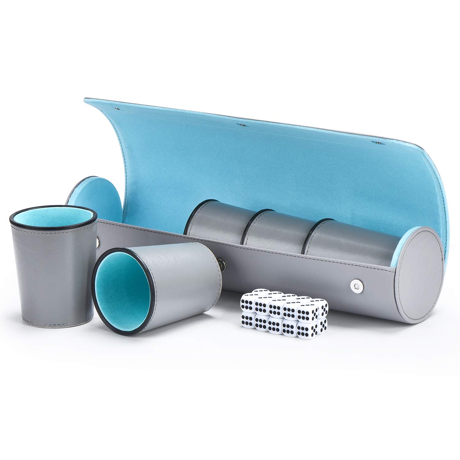 5X Leather Dice Cup Set, Leather Dice Cup with 25 Dice , Exclusive Storage and Transport Case Made of Faux Leather with Magnetic Closure for Farkle, Yahtzee