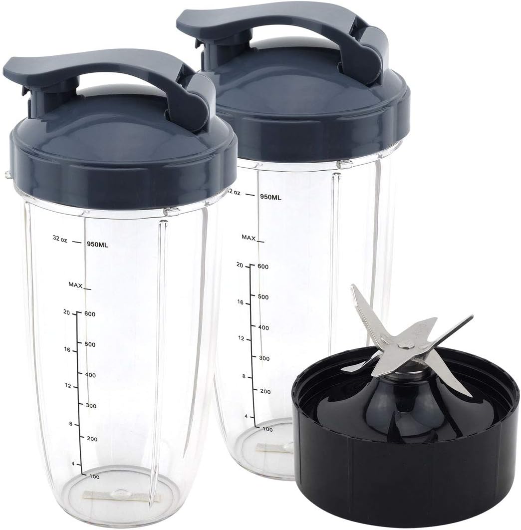 2 Pack 32 oz Colossal Cups with Flip To Go Lids + Extractor Blade compatible with NutriBullet Lean NB-203 1200W Blender