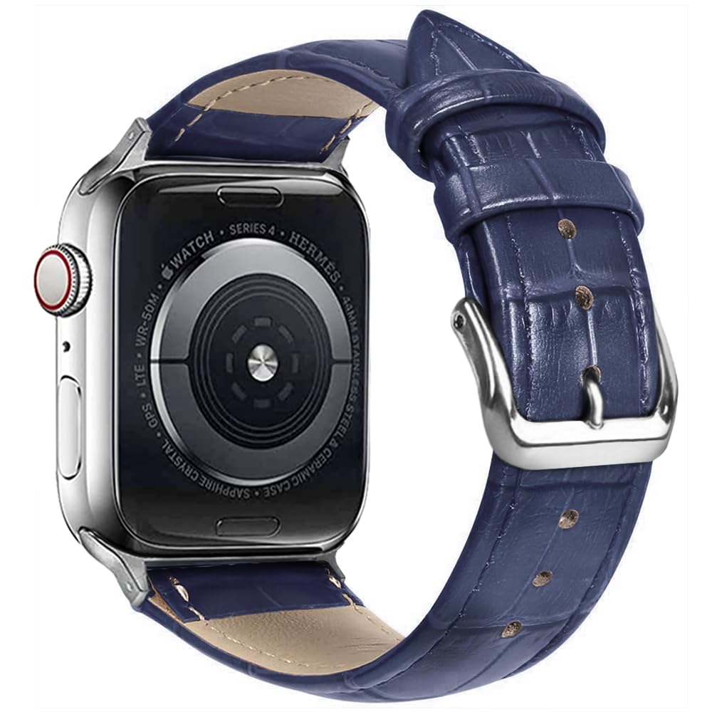 Narako Compatible with Apple Watch Bands 49mm 46mm 45mm 44mm 42mm 41mm 40mm 38mm Alligator Leather Replacement Strap for iWatch Series 11/10/9/8/7/6/5/4/3 Ultra/SE 3/2/1 Unisex (Navy)
