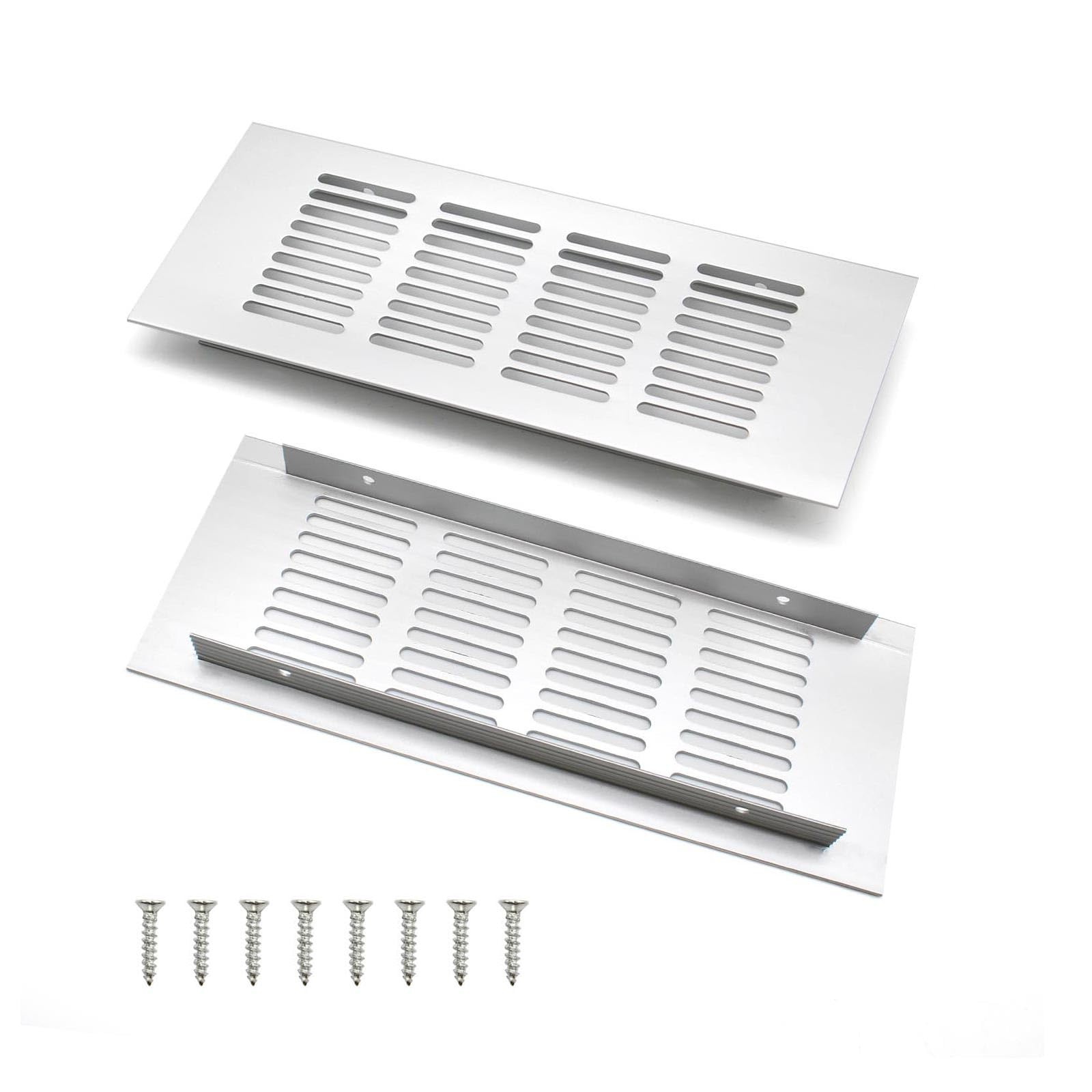0XBIT Ventilation Grill 2 Pieces Exhaust Grille, 20 × 8 cm White Air Vent Grill, Aluminum Ventilation Grille, White Ventilation Mesh, Suitable for Cabinets, Furniture Ventilation