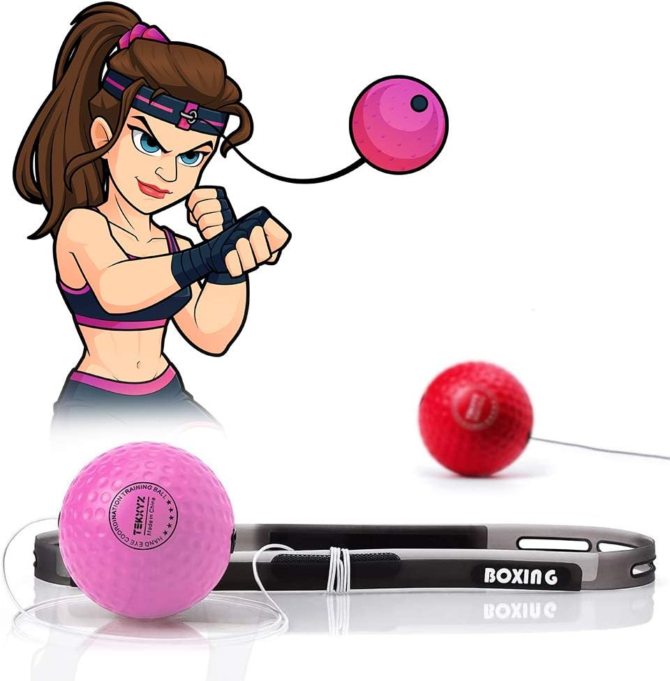 TEKXYZ Boxing Reflex Ball, 2 Difficulty Level Boxing Ball with Headband, Softer Than Tennis Ball, Perfect for Reaction, Agility, Punching Speed, Fight Skill and Hand Eye Coordination Training : Sports & Outdoors