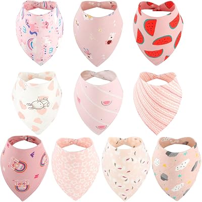 Discoball Lovely Baby Bandana Drool Bibs 10 Pack Pink Adjustable Snaps