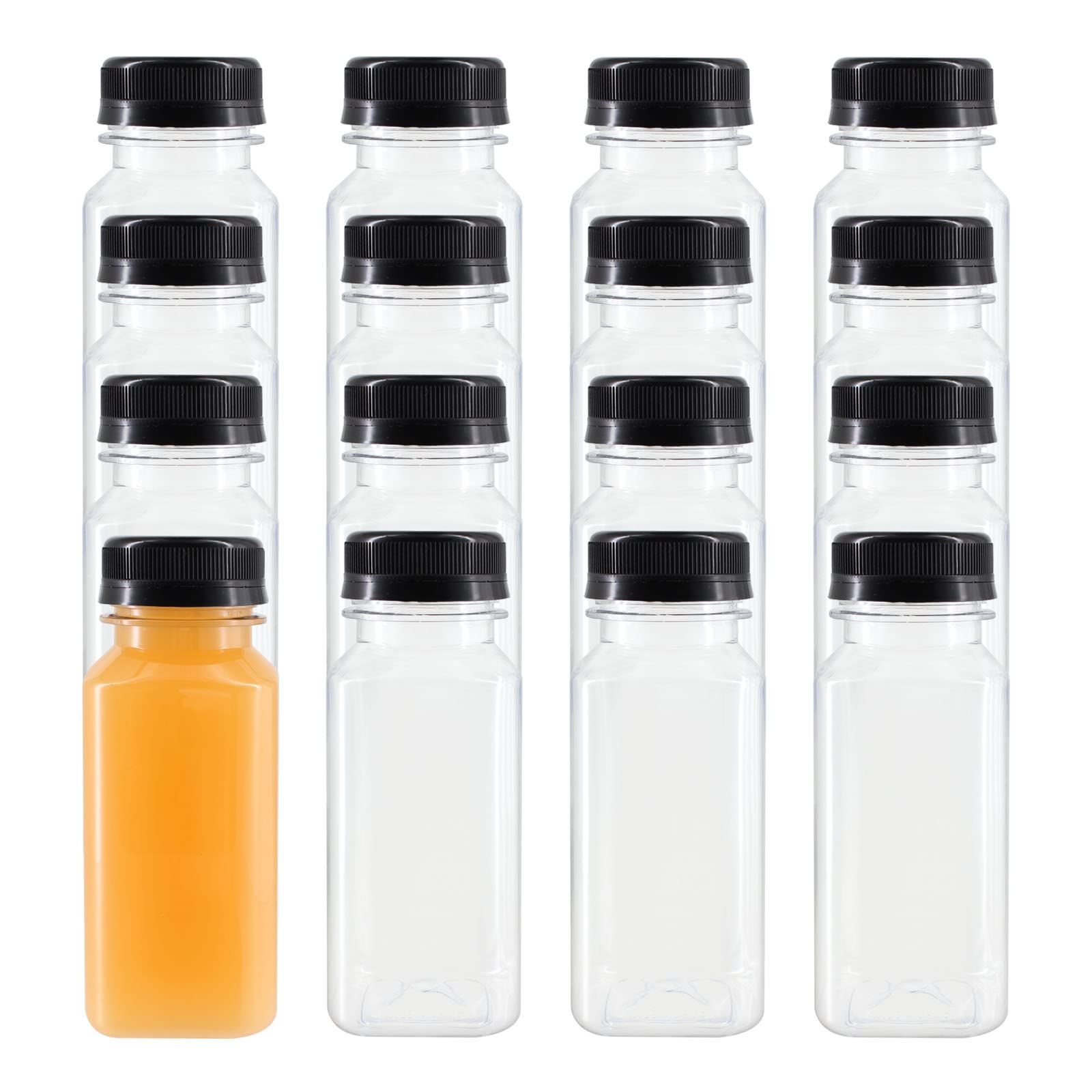 ZMCYN 16 Pack 6oz/180ml Mini Plastic Juice Bottles with Tamper Evident Lids, Reusable Shot Bottles Small Plastic Bottle Drink Containers for Juice Smoothie Milk