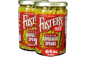 FOSTER'S SINCE 1984 Foster's Hot Pickled Asparagus Spears in a Jar, Spicy Red Pepper, 32oz, 2 Pack, Traditional Pickled Vegetables Recipe over 40 years, Low Calorie Snack, Gluten Free, Fat and Preservative Free Pickles