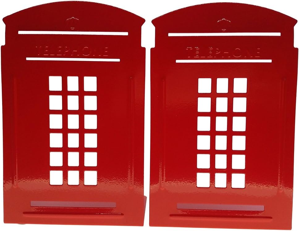Arsdoll Vintage Fashion British Style London Telephone Booth Heavy Duty Nonskid Iron Metal Bookend Decorative Book Holder Organizer for Office School Library Home Study Decoration Gift (Red)