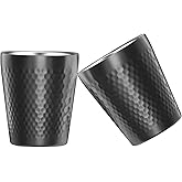 TIICOO Stainless Steel Cups 2 Packs 10oz/300ml Stackable Double Wall Insulated Metal Shatterproof Cups Titanium-Plated Diamond Textured Surface Heat Resistant Dishwasher Safe (Black)