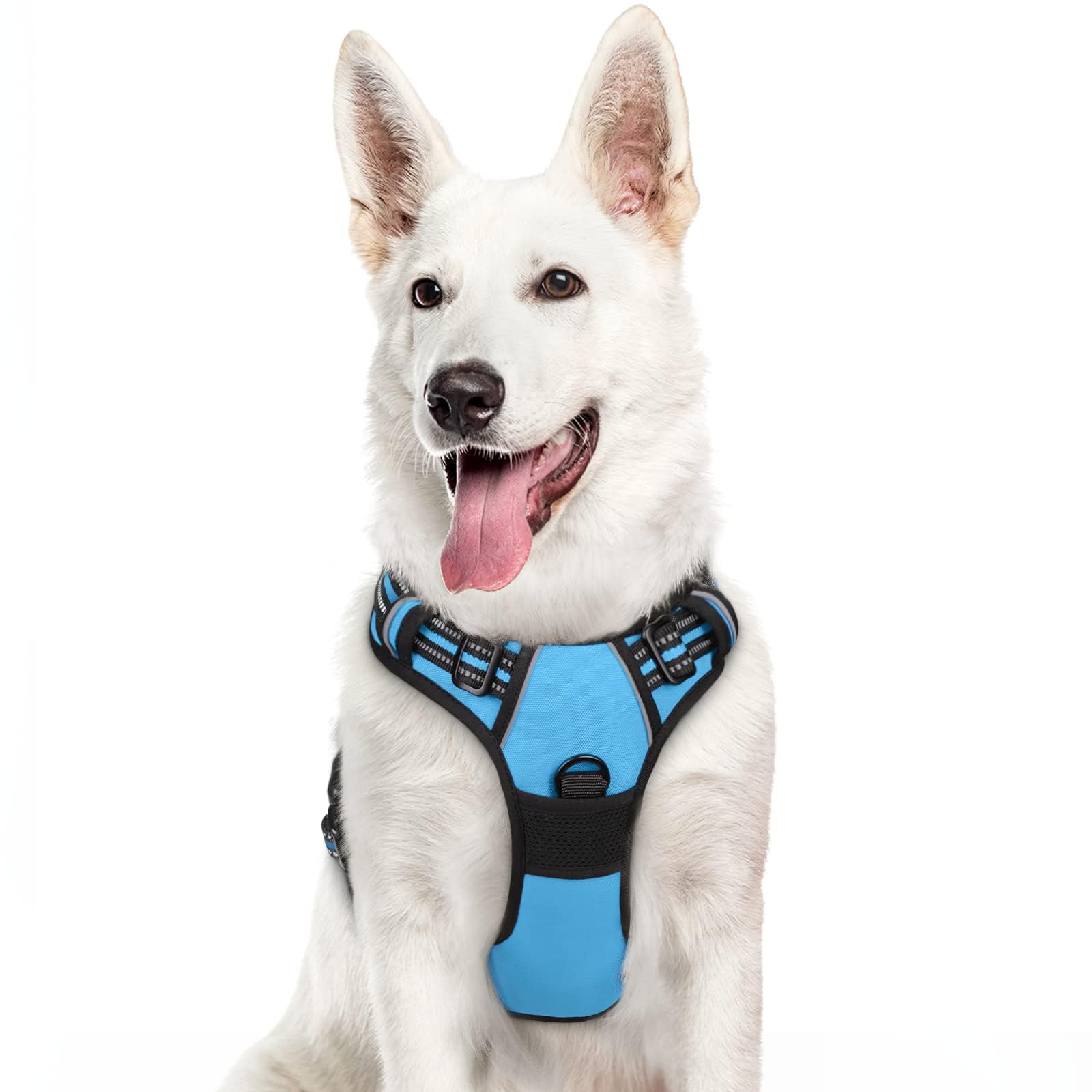 Eagloo Dog Harness Large Dog, No Pull Harness with Front Back Clips, Adjustable Pet Walking Vest, Soft Padded Pet Vest, Reflective No-Choke Breathable with Easy Control Handle, Sky Blue, XL