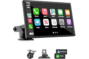 TECHKEY Portable Carplay Screen,Wireless Carplay & Android Auto Touch Screen,Car Stereo with Mirror Link,Bluetooth Plug & Play 5.3 Mini EDR Dongle Receiver