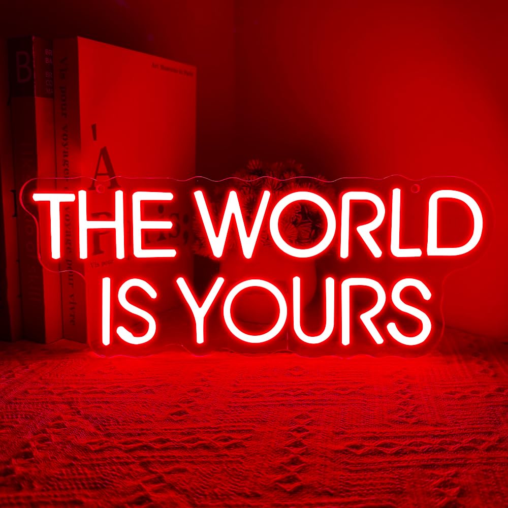 Photo 1 of The World is Yours Neon Sign,Red Dimmable LED Light Signs for Wall Art Decor,Backdrop for Cinema Bedroom Club Party Man Cave,Gift for Boys Teen Men USB Powered?14.2"*5.5"?