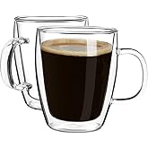 YUNCANG Double Wall Insulated Coffee Mugs, 16 Ounces - Clear Glass, Cappuccino & Latte Cups, Heat Resistant