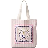 MOLYUB Purple Chinoiserie Mahjong Tile Tote Bag for Women,Chinoiserie Mah Jong Canvas Tote Bag,Gifts for Mahjong Lovers,Purple Stripe Aesthetic Reusable Shopping Grocery Bags Party Favors