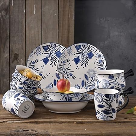 Eoco Platos de comedor-plato de porcelana vibrante utensilios de ...