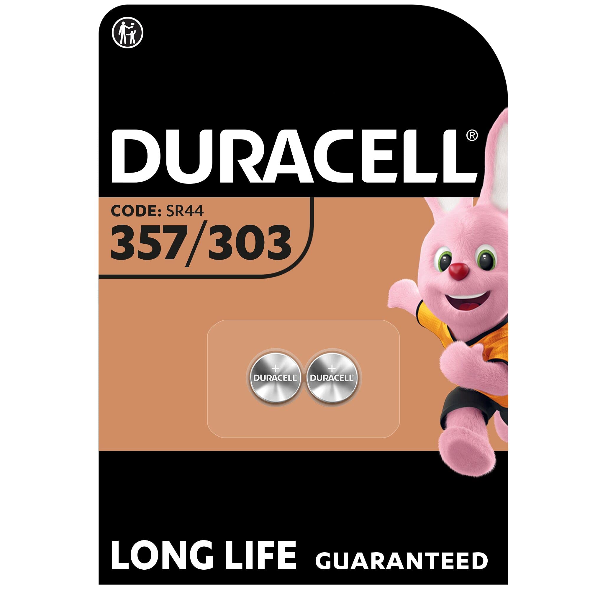 Duracell Specialty 357/303 Silver Oxide Battery 1,55V, pack of 2 (SR44 / V357/ V303 / SR44W / SR44SW), Suitable for use in Watches, Calculators and Medical Devices