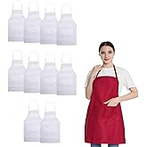 Hi loyaya White Aprons Bulk with Pockets for Women Girls Adults Chef, Set of 10 Kitchen Bib Apron for Cooking Baking Restaurant Painting DIY (10, White)
