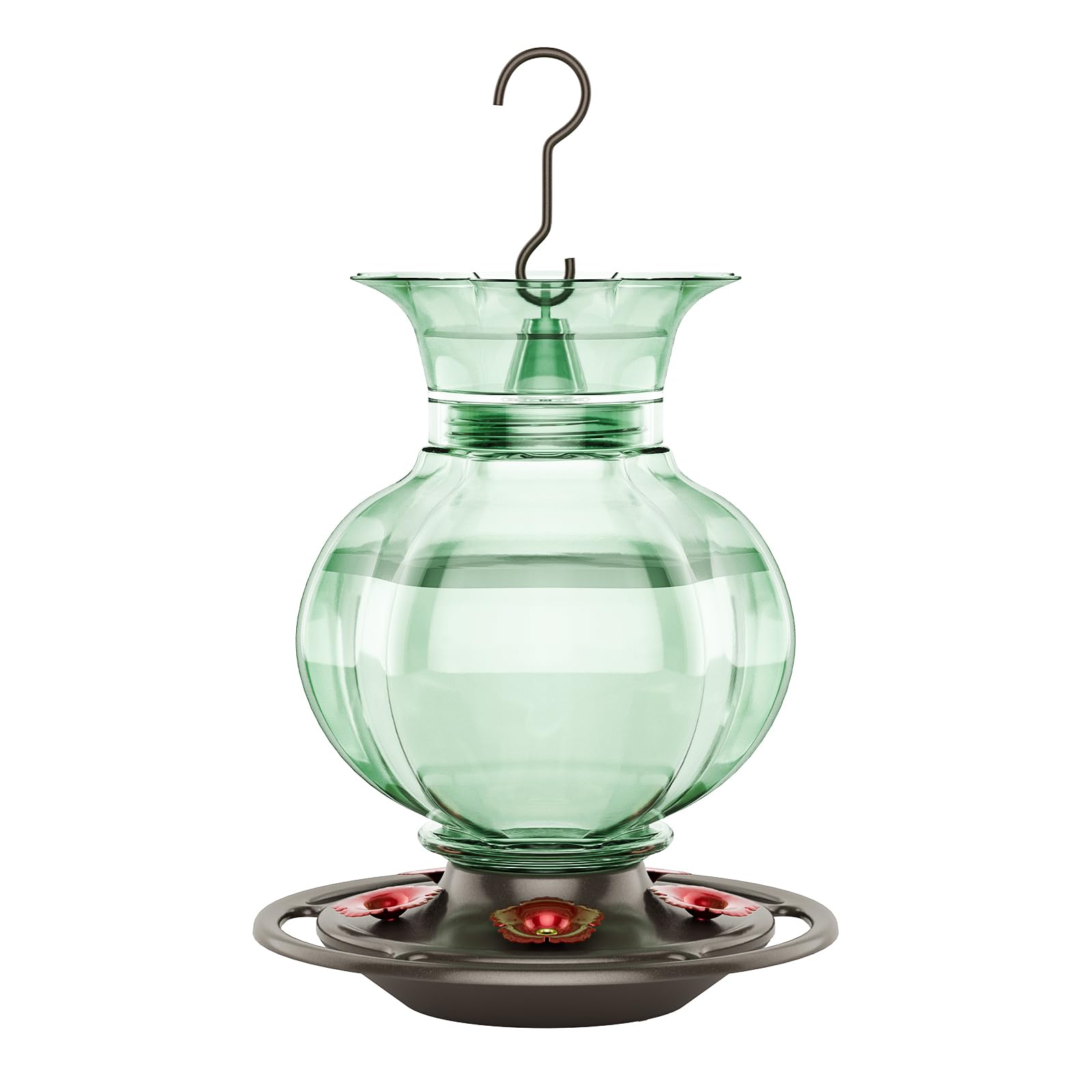 Photo 1 of Auslar Hummingbird Feeder, Green Glass Hummingbird Feeder for Outdoors Hanging with Ant Moat, 5 Simulation Flowers Feeding Ports, 23 Ounces, Rustproof, Fade Proof, Pomegranate Shape