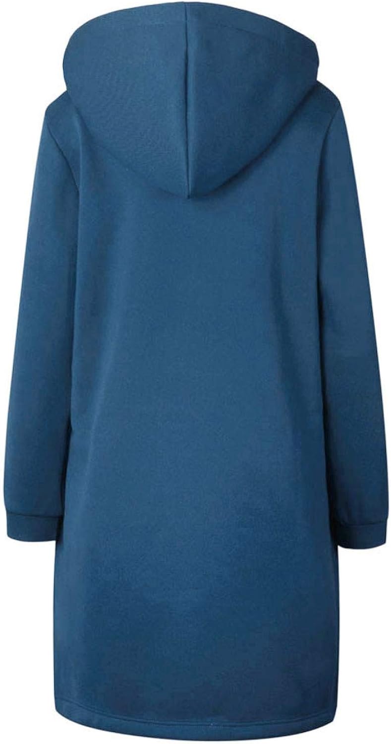 Amaeen Coats for Womens Fashion Hooded Thicken Cotton Solid Color Plush Pocket Overcoat Loose Autumn and Winter Tops: Clothing