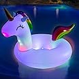 Float Joy Unicorn Pool Floats for Kids & Adults Inflatable Unicorn with Solar Lighting Ring Pool Floaties Pool Toys for Beach Pool Party