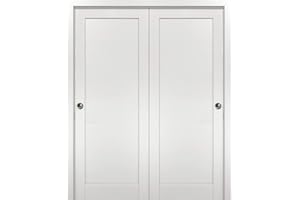 SARTODOORS Sliding Closet Bypass Doors 60 x 80 with Hardware | Quadro 4111 White Ash | Sturdy Top Mount Rails Moldings Trims Hardware Set | Modern MDF Solid Bedroom Wardrobe Doors