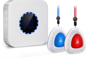 AMITYKE Caregiver Pager Wireless Call Buttons for Elderly Monitoring Smart Call System Alert Button for Seniors 1 SOS Call Buttons/Transmitters 2 Receivers Nurse Calling Alert for Home/Personal Attention