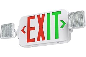SASELUX Led Exit Sign Emergency Light Combo Adjustable Two Head, Switchable Red/Green, Double Sided and Battery Backup Exit Light, Contractor Select, AC 120/277V,UL Listed (1Pack)
