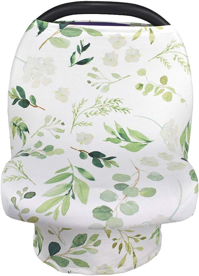 Breastfeeding Nursing Cover, Baby Carseat Canopy, Infant Stroller Covers, Multifunction Sun Shade Canopy (Green Leaf)