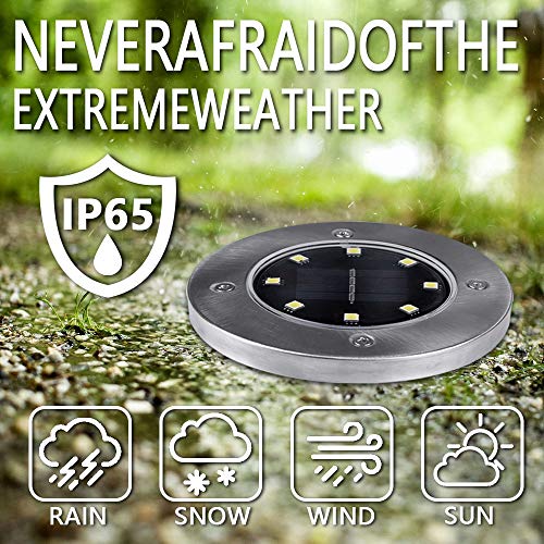 Solar Ground Lights (6 Pack), Solar Powered Ground Lights 8 LED Outdoor Solar Disk Lights, Upgraded Waterproof In-Ground Landscape Lights, for Patio Lawn Pathway Yard Driveway Step and Walkway