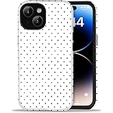 Amzfield for iPhone 13 Case for iPhone 14 Case Cute Polka Dot Aesthetic Retro Design for Women Girls Fall Simple Chic Girly Pretty Dual Layer Hybrid Protection Elegant Case for iPhone 13/14-White