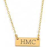 HotMixCold Small Bar Necklace, Personalized Minimal Rectangle Initial Pendant Necklace, Tiny Name Plate Jewelry