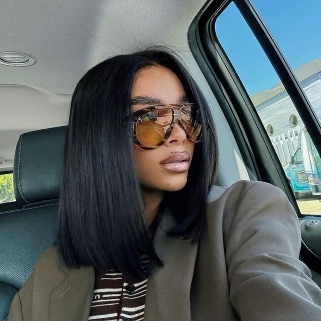 U Part Bob Wig Human Hair 14 Inch Truly Glueless Wig for Women Easy to Wear Tangle Free Daily Wear Vacation Ready Natural Black Color Protect Hairline with Scalp 150% Density