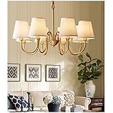 American-Style Living Room Copper Fabric Chandelier Dining Room Hanging Lamp Simple Modern Lighting (8)