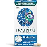NEURIVA Brain + Eye Supplement for Memory, Focus & Concentration with Lutein & Vitamins A C E and Zinc for Eye Health & Zeaxa